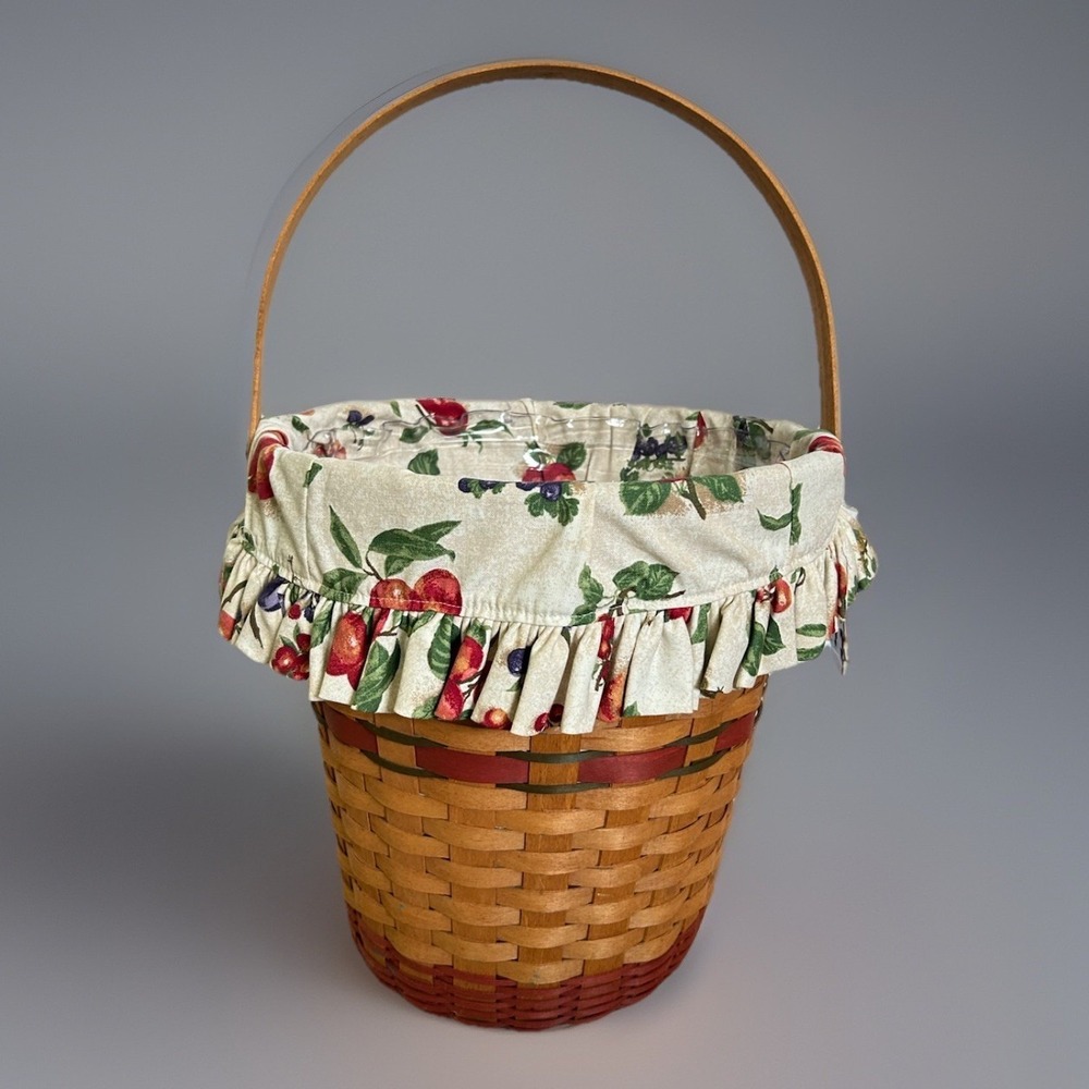 Longaberger 1991 Red Tree Trimming Basket Swing Handle Apple Orchard Liner 14"